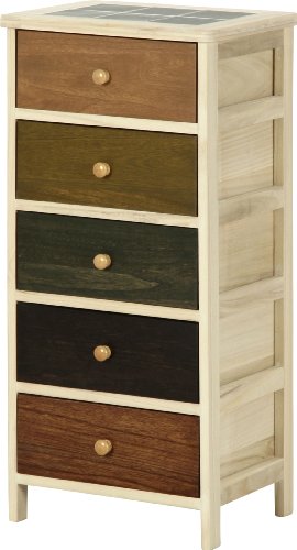 不二貿易 チェスト 収納ケース 5段 幅40×奥行30×高さ82cm カラフル 桐製 タイル天板 防虫防湿効果 完成品 シンクエ 39625